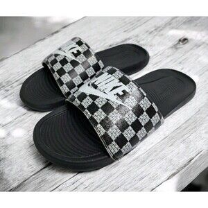 Nike Victori One Mens Size 9 Checkered Black White Slides Sandals CN9678